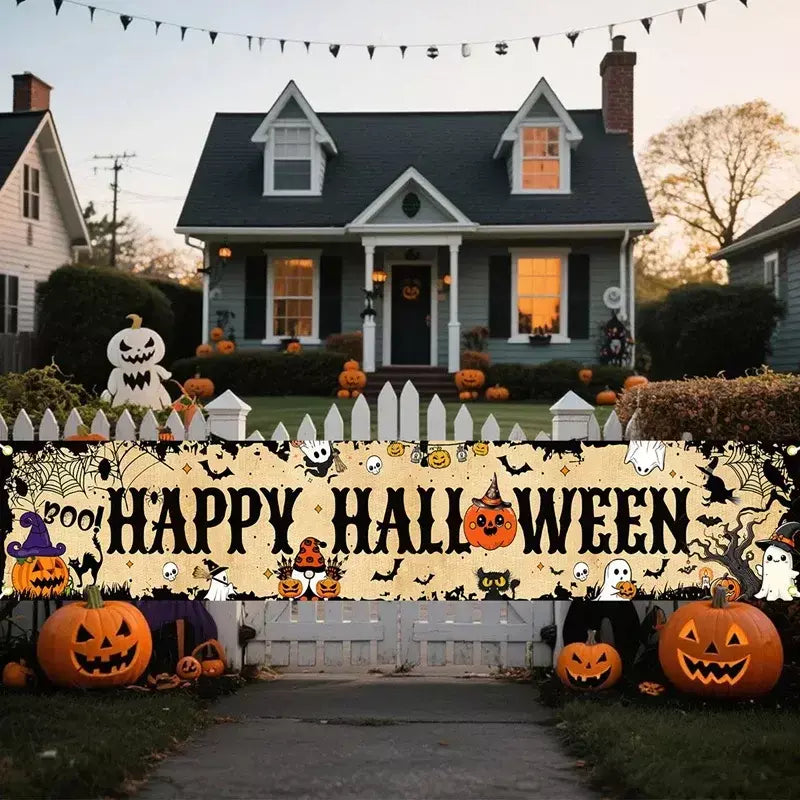 Fantasma halloween abóbora banner retro festa de halloween sinais banner decorações cerca quintal varanda sinal ao ar livre decorações terror