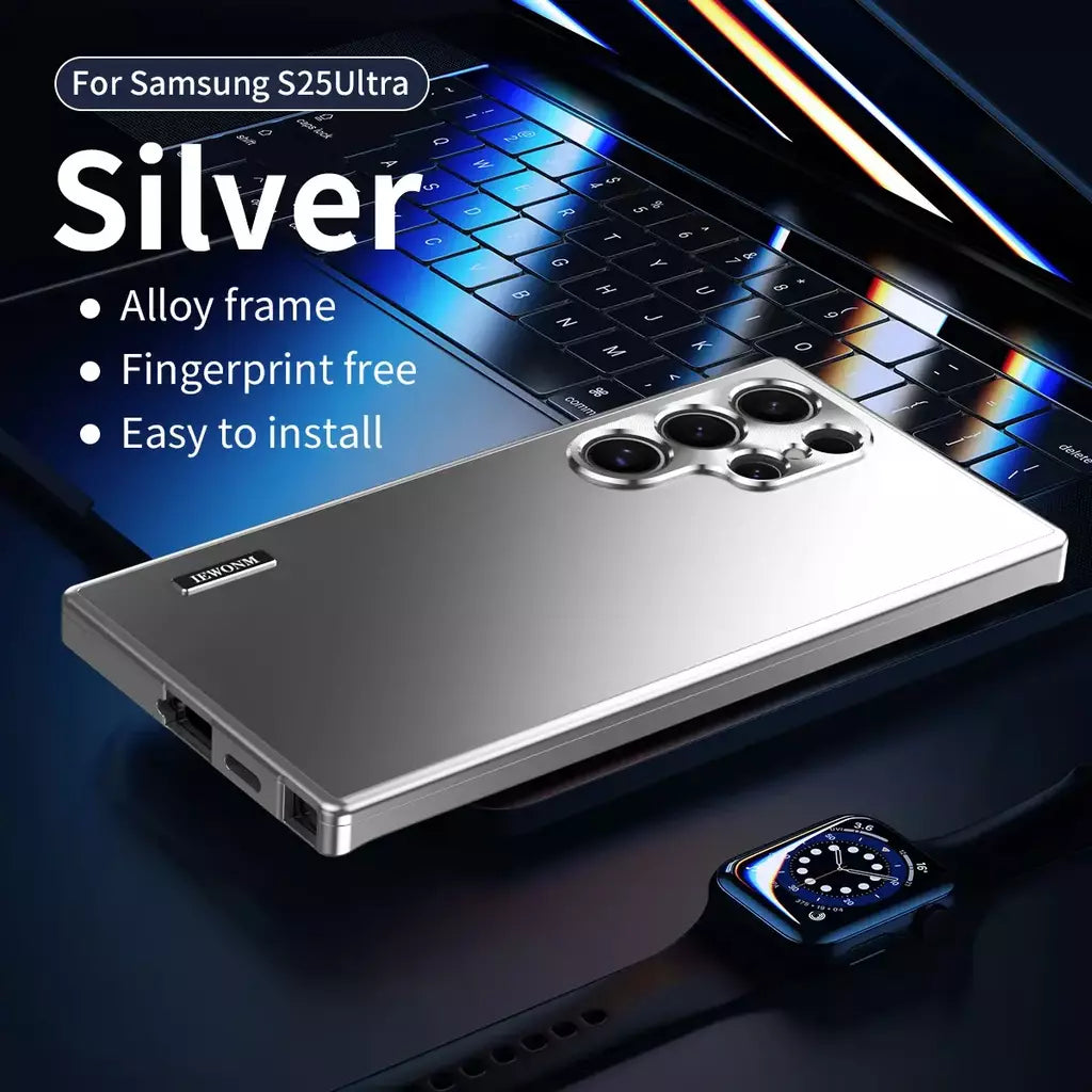 Moldura de alumínio com fecho magnético, capa traseira de plástico de metal para samsung galaxy s25 ultra s24 ultra s23 s22 s21, capa forte à prova de queda