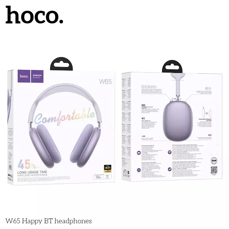 Hoco w65 novo bluetooth 5.4 fone de ouvido sobre a orelha grandes fones alta fidelidade áudio música esporte jogos para iphone android com microfone