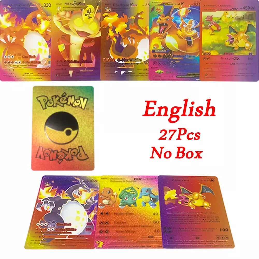 Novo 27-110 pçs cartas pokemon cartões francês inglês espanhol alemão folha de ouro silve cartões charizard vmax gx jogo coleção cartão