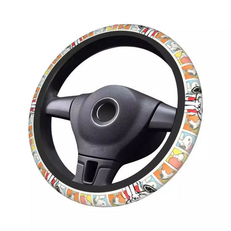 Capa de volante do carro vermelho snoopy woodstock universal trança dos desenhos animados na capa de volante estilo do carro acessórios automóveis
