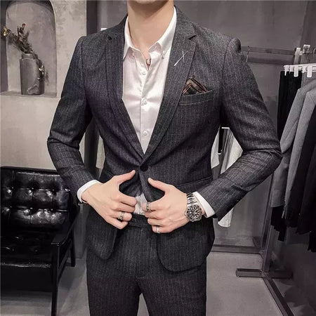 (Blazer + calças) high-end marca formal negócios xadrez terno dos homens noivo vestido de casamento cor sólida palco desempenho smoking S-7XL