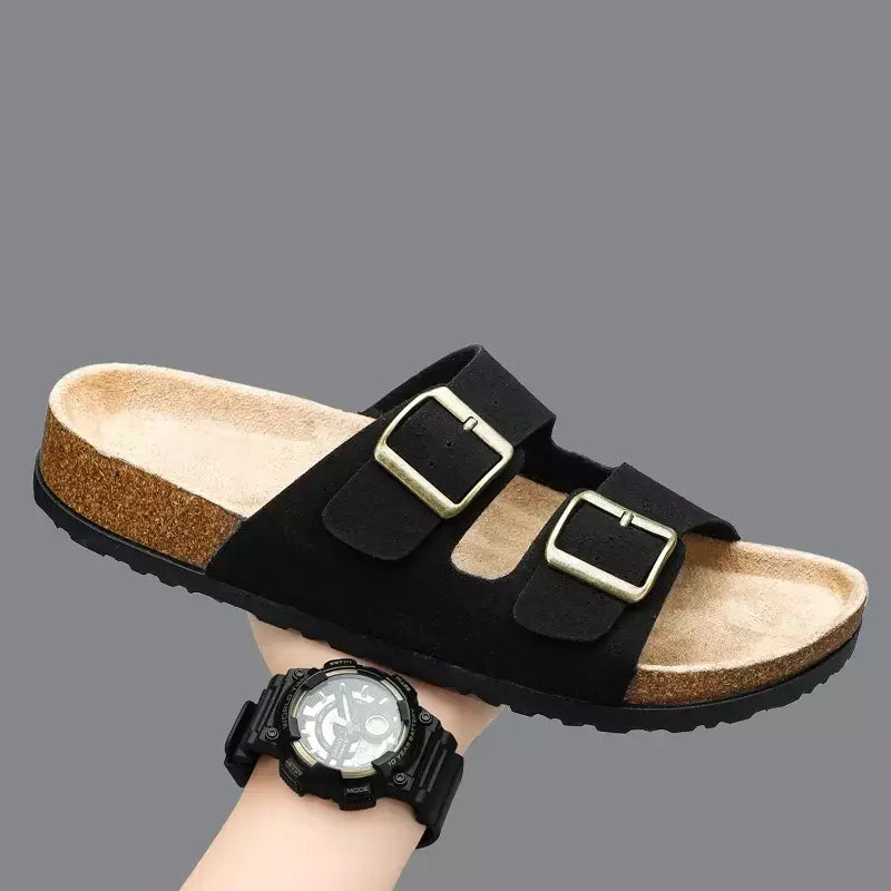 Sandálias masculinas de couro para praia, chinelo confortável, sapatos de marca original, verão 2022