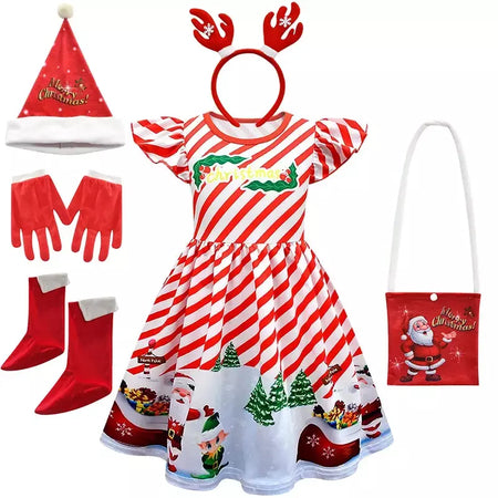 Novo natal meninas vestido carta papai noel impressão carnaval festa crianças roupas de natal masquerade desempenho roupas infantis