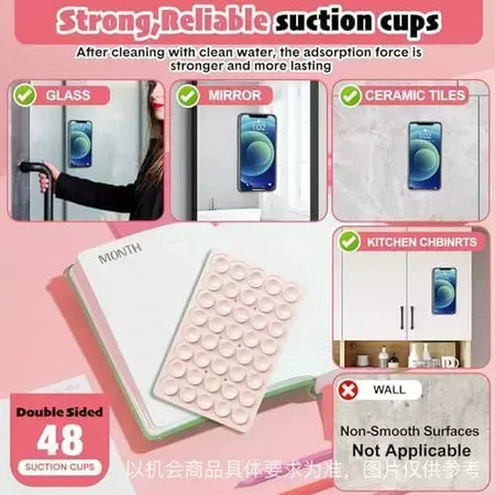 Capa de telefone com ventosa de silicone dupla face, suporte removível para selfies e vídeos mãos-livres, basta usar para vidro liso