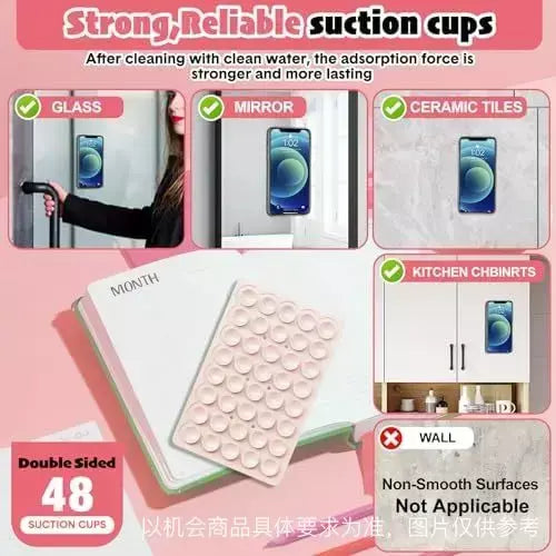 Capa de telefone com ventosa de silicone dupla face, suporte removível para selfies e vídeos mãos-livres, basta usar para vidro liso