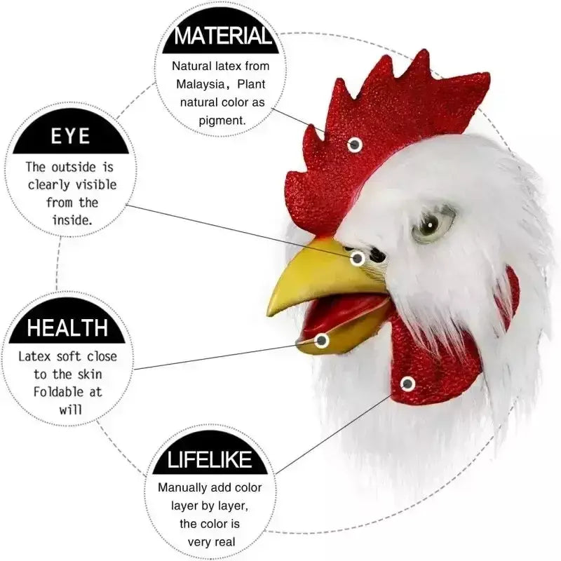 Adereços de galo branco máscara de frango louco dia dos tolos de abril fantasia festa cabeça de animal adereços cosplay acesso de carnaval