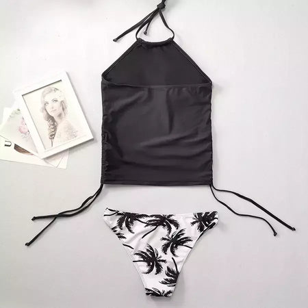 Conjunto de tankini amarrado monocromático feminino, maiô halter, maiô sexy, maiô de praia sem costas, biquíni verão, 2024