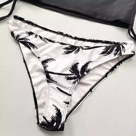 Conjunto de tankini amarrado monocromático feminino, maiô halter, maiô sexy, maiô de praia sem costas, biquíni verão, 2024