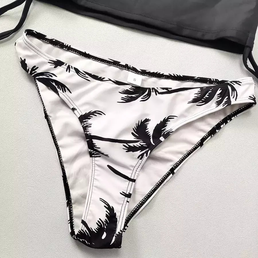 Conjunto de tankini amarrado monocromático feminino, maiô halter, maiô sexy, maiô de praia sem costas, biquíni verão, 2024