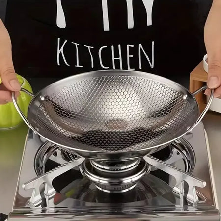1pc 25cm/9.8 polegada de aço inoxidável pan favo de mel antiaderente com alça resistente a riscos cozinhar ovos panquecas arroz sopa macarrão