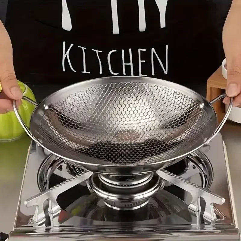 1pc 25cm/9.8 polegada de aço inoxidável pan favo de mel antiaderente com alça resistente a riscos cozinhar ovos panquecas arroz sopa macarrão