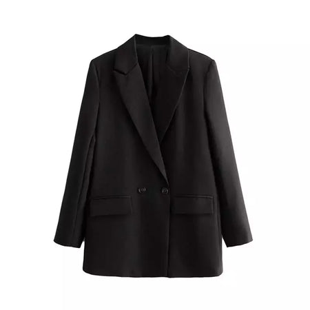 TRAF-Blazer de trespassado feminino, gola entalhada, manga comprida, chique, senhora do escritório, casaco vintage, casacos femininos, tops elegantes, moda