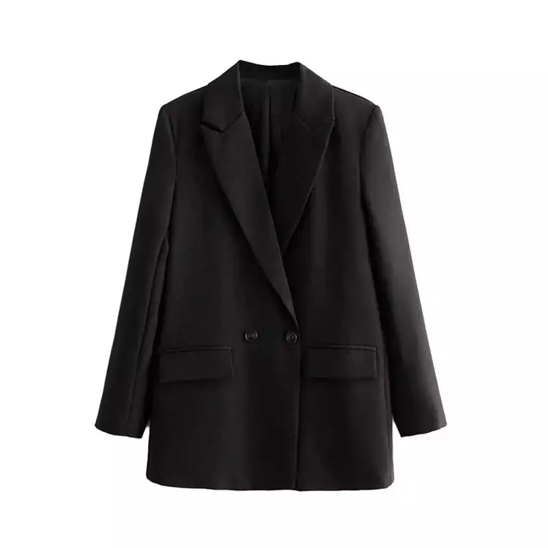 TRAF-Blazer de trespassado feminino, gola entalhada, manga comprida, chique, senhora do escritório, casaco vintage, casacos femininos, tops elegantes, moda