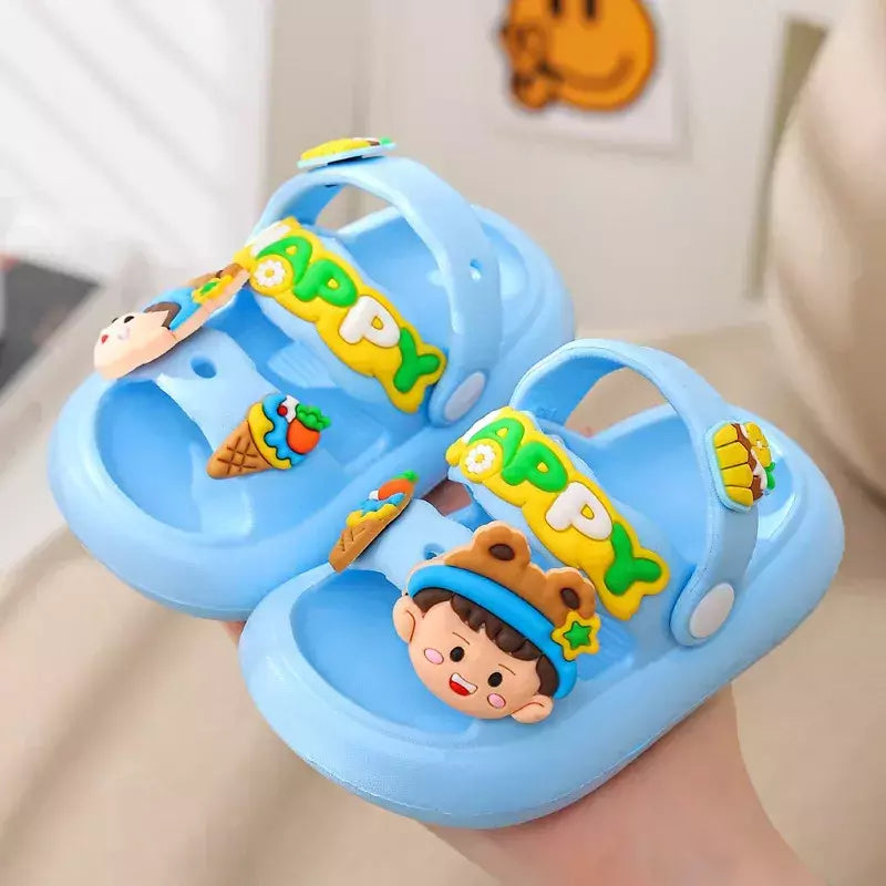 Sandálias infantis de desenhos animados antiderrapantes, sandálias de coelho bonito para bebês, sola macia para meninos, sapatos de praia infantil, verão