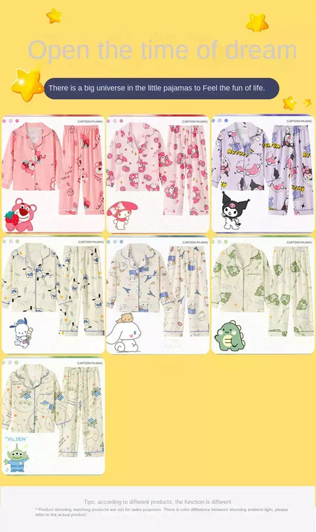 Sanrio Cinnamon Kuromi Pijama infantil, pijama solto, cardigã casual, manga longa, minha melodia, roupas de anime kawaii, gola aleta
