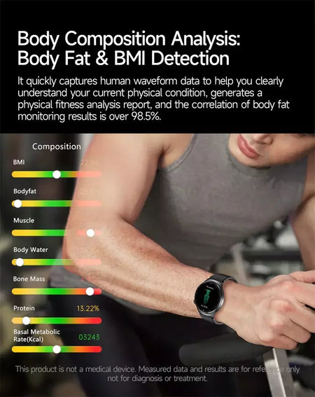 2026 novo relógio inteligente masculino feminino exame micro-físico ecg + ppg oxigênio no sangue ácido úrico pressão arterial safira smartwatch masculino