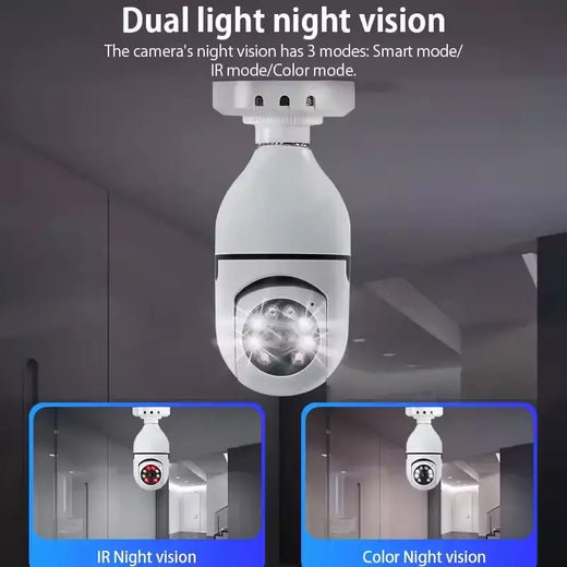 E27 lâmpada de vigilância ao ar livre câmera segurança automática visão noturna cor indoor detecção movimento foco zoom câmera wi-fi