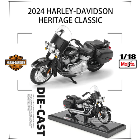 Maisto 1:18 Vários estilos 2024 Harley Davidson Heritage Classic Ultra Limited Alloy Modelo de motocicleta Coleção de carros de brinquedo