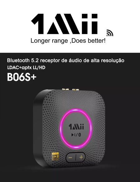 1Mii B06S+ Receptor Bluetooth 5.2, adaptador de áudio HiFi com LDAC Aptx HD&LL, áudio de alta resolução de longo alcance com controle de volume