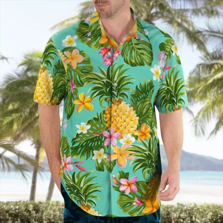 Camisa casual floral havaiana cartoo n masculina, camisa de manga curta 3D de grandes dimensões para praia, moda engraçada, venda quente, verão