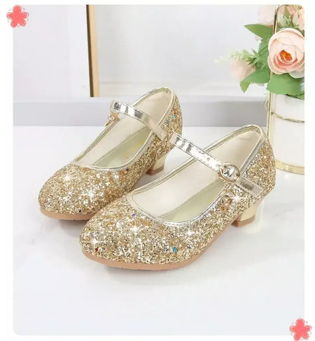 Meninas sapatos crianças salto alto glitter sandálias de cristal moda fivela crianças princesa sapato dança estudante desempenho sapatos de couro