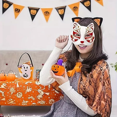 1-20 pçs máscara japonesa de papel em branco máscara halloween cosplay gato diy pintável meia máscara facial animal traje festa decoração artesanato prop