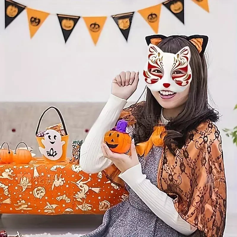 1-20 pçs máscara japonesa de papel em branco máscara halloween cosplay gato diy pintável meia máscara facial animal traje festa decoração artesanato prop