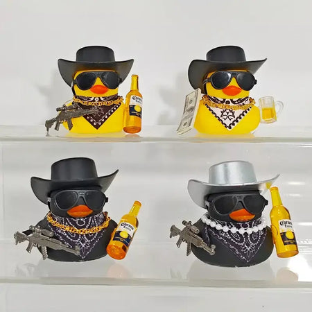 Ornamento de carro de pato de borracha de cowboy para jeep pato decorações de painel de carro peculiar pato de borracha acessórios de carro presentes engraçados de escritório