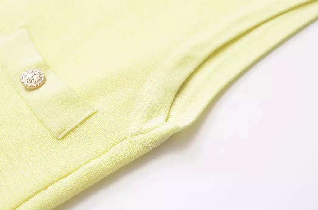 Mini vestido de bolso feminino sem mangas com o pescoço, malha, elegante vestido de botão, fino Lady Fashion, verão, fêmea, 2024
