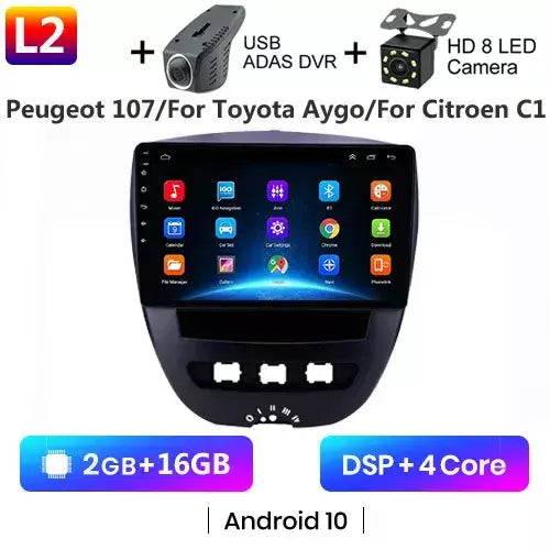 Android 10 2 din reprodutor multimídia do carro para peugeot 107 toyota aygo citroen c1 2005-2014 unidade principal estéreo navegação gps bt wifi