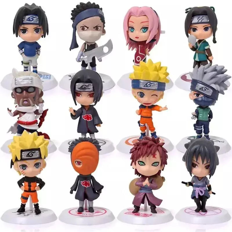Naruto 6 pçs/lote 2 estilo 7-9cm figura sasuke assassino abelha tobi gaara kakashi personagem stands com base exclusiva bonecas por atacado