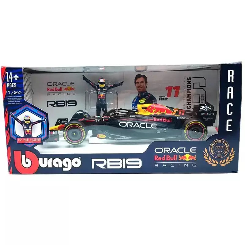 Bburago-Modelo de carro Red Bull Racing, 1:24, 2023, F1, RB19 + boneca vencedora, 1 # Verstappen, 11 # Perez, Fórmula Um, Modelo Super Toy Car