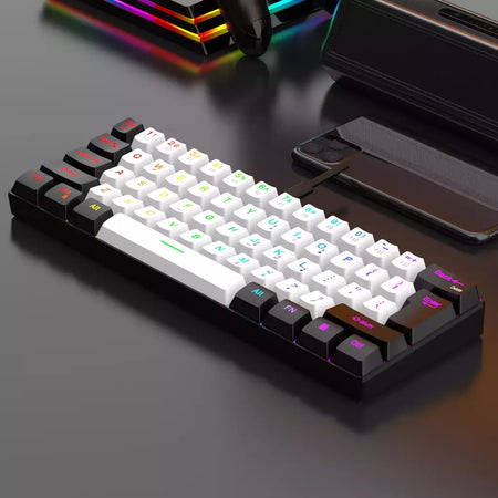 RGB Backlight Wired Mini Teclado Gaming, Ultra Compacto, Impermeável, Pequeno Compacto, 61 Teclas, Fit para PC, Mac Gamers, 60%