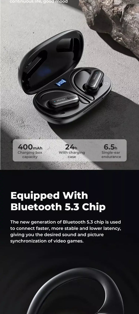 Erazer xt60pro esportes sem fio fones de ouvido bluetooth alta fidelidade redução ruído fone com microfone gancho