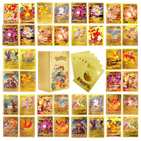 Cartão de folha de ouro colorido pokemon charizard pikachu arceus prata preto arco-íris inglês francês alemão espanhol vstar gx vmax cartões