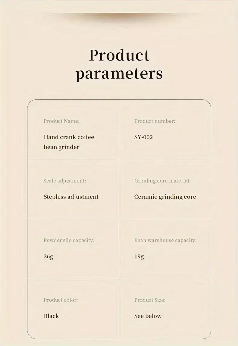 Moedor de café manual portátil, máquina manivela, moedor de feijão ajustável, viagem ao ar livre em casa, pequeno