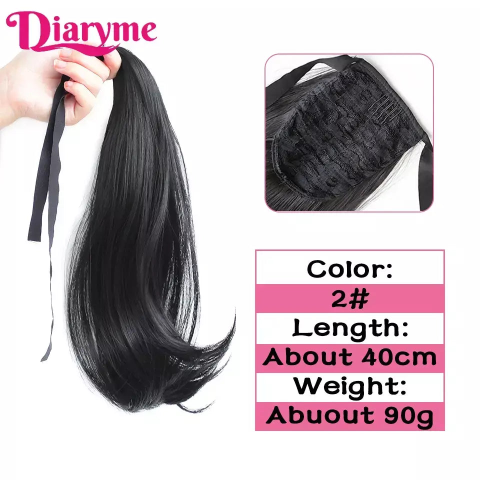 Extensões sintéticas longas do cabelo do rabo de cavalo para mulheres, preto, marrom, reistan do calor, rabo de pônei, cabelo falso, grampo no hairpiece