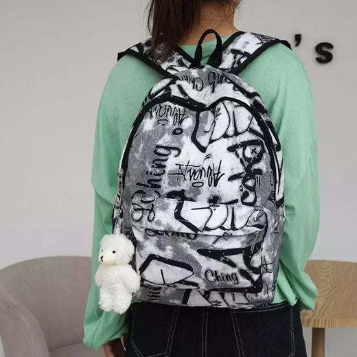 Mochila de grande capacidade para alunos do ensino médio, carta elegante e exclusiva, design de grafite, outono e inverno