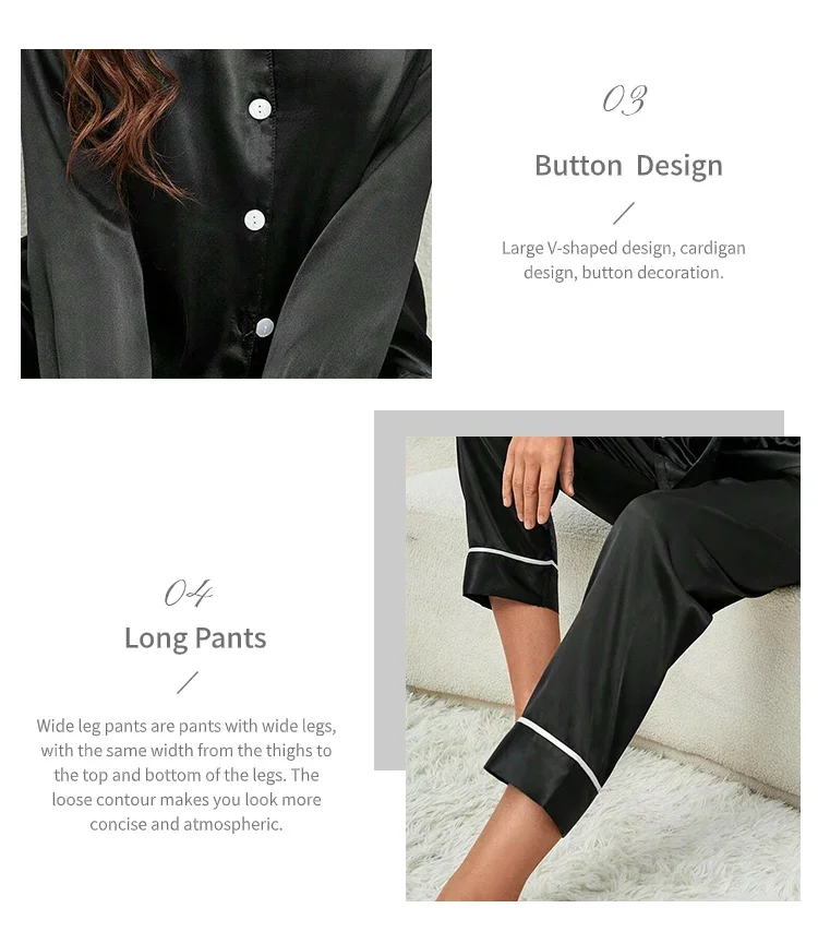 Pijama de seda gelo de mangas compridas feminino, tamanhos grandes, monocromático, casual, solto, preto, botões macios, cardigã, roupa de casa, pijamas, outono, inverno