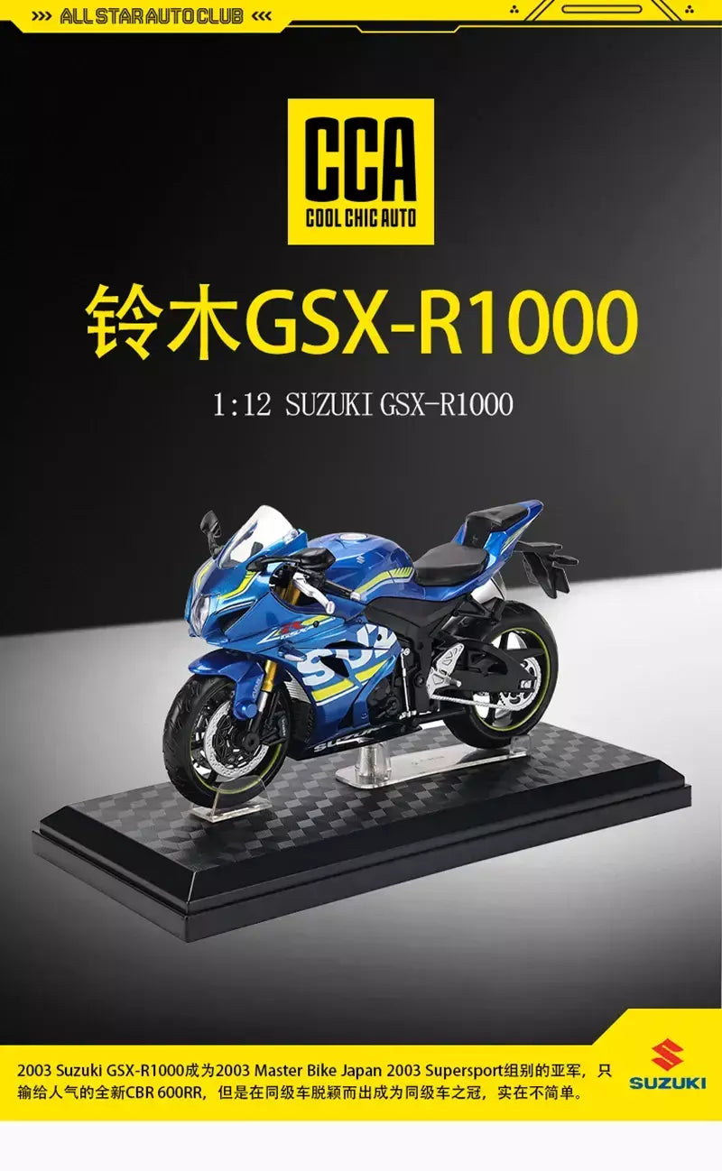 Cca 1:12 suzuki GSX-R1000 liga motocross licenciado modelo de motocicleta brinquedo carro coleção presente produção estática fundição