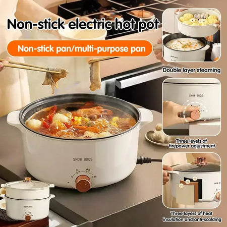 Pote de cozinha elétrico para dormitório estudantil, uso doméstico, panela quente multifuncional, panela elétrica pequena integrada, frigideira antiaderente