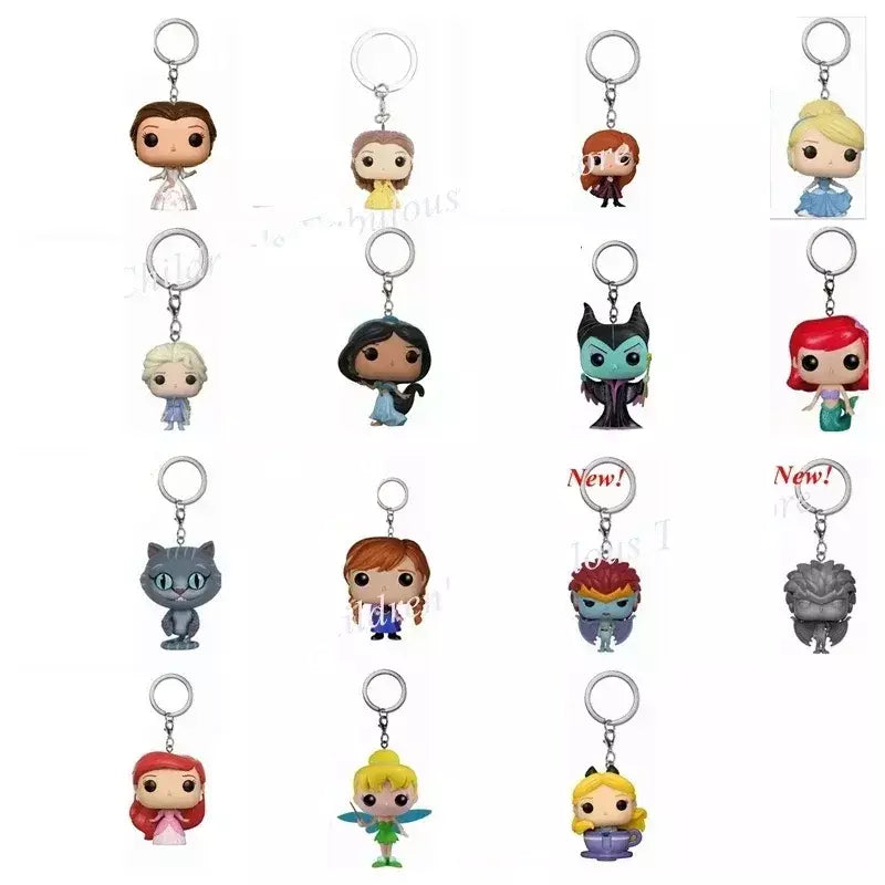 Novos chaveiros funko disney demona princesa bella ariel alice anna elsa bell jack sally ponto figura de ação brinquedos ornamentos
