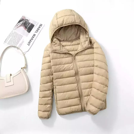 Casaco fino leve com capuz de pato para mulheres, casaco curto fino, streetwear quente, branco, plus size, casacos, outono, inverno, 2023