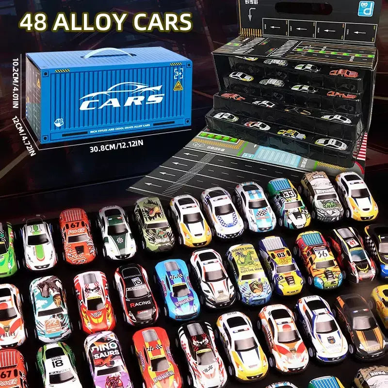 48 peças conjuntos de carros de liga metálica, modelos de carros de brinquedo, carros de corrida de carros de lata, modelos de carros clássicos, presentes de Natal