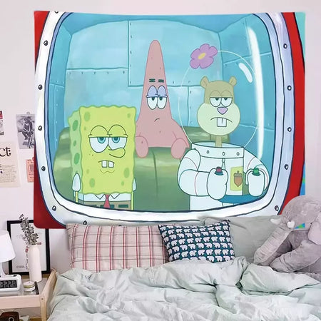 Lula Molusco Tentáculos Desenhos Animados Pano De Fundo, Tapeçaria Estética Quarto, Pendurado Na Parede, Decoração Do Quarto
