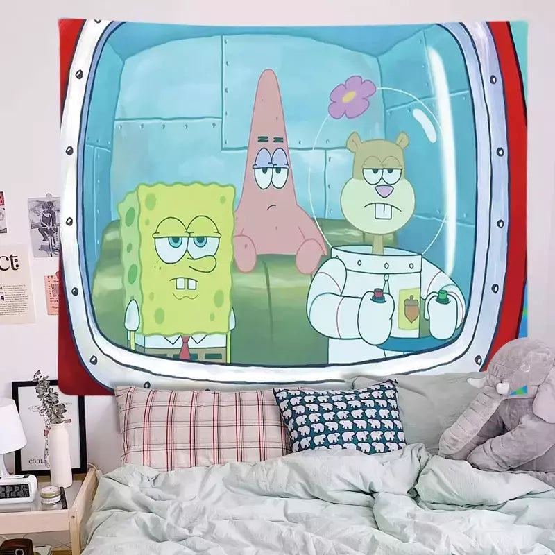 Lula Molusco Tentáculos Desenhos Animados Pano De Fundo, Tapeçaria Estética Quarto, Pendurado Na Parede, Decoração Do Quarto