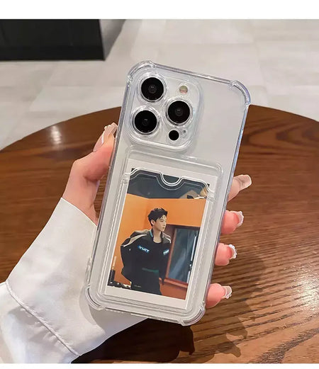 Bolsa de slot para cartão transparente para iPhone, carteira clara, à prova de choque, capa macia, iPhone 16, 15, 14, 13, 12, 11 Pro Max, Mini, X, XR, 7, 8 Mais