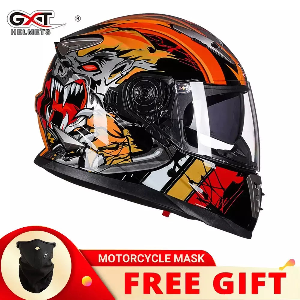 Gxt palhaço rosto cheio capacete da motocicleta lente solar interna motocross casco moto leve segurança bicicleta de rua equitação rápida casque moto