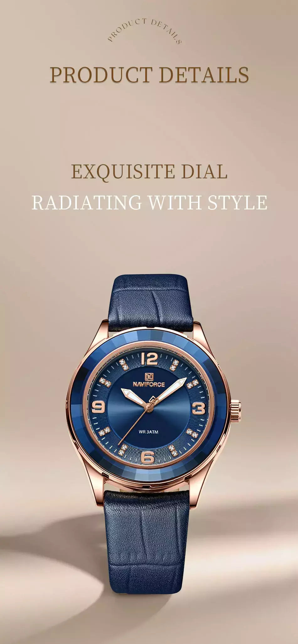 NAVIFORCE-Relógio de couro simples feminino, relógios de pulso casuais, relógio de quartzo feminino, original, nova moda
